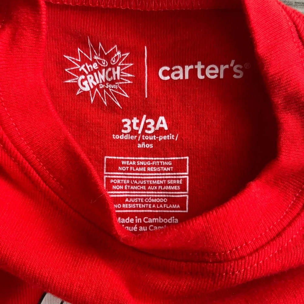 Carter’s Toddler “Merry Grinchmas” The Grinch Long Sleeve Pajama Shirt Red 3T